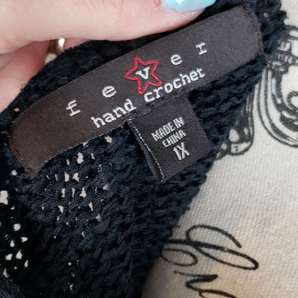 {Fever} Hand Crochet Black Swim Suit cover up Tunic - Picture 5 of 8